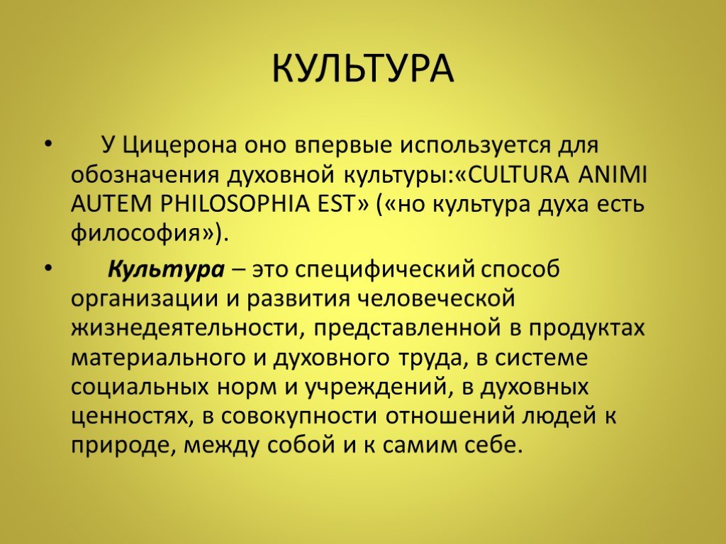 <p>Совокупность производственных общественных и духовных достижений людей </p>