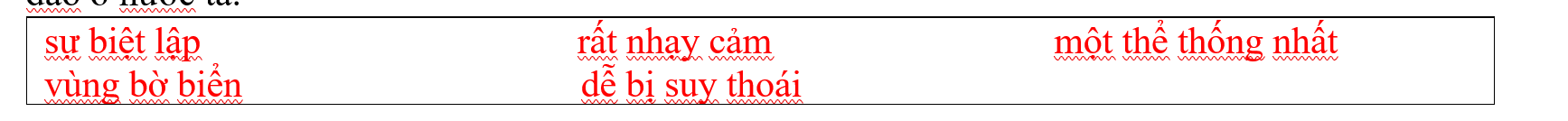 <p>Câu 6. Lựa chọn cụm từ thích hợp trong bảng điền vào dấu “...” để nói về đặc điểm của môi trường biển đảo ở nước ta.</p><p> [ảnh]</p><p>- Môi trường biển là (1)................ Vì vậy, khi một vùng biển bị ô nhiễm sẽ gây thiệt hại cho cả (2)..............., vùng nước và cả các đảo xung quanh.</p><p>- Môi trường đảo do có (3)............... với đất liền, lại có diện tích nhỏ nên (4)............... trước tác động của con người, (5)............... hơn so với đất liền.</p>