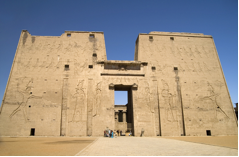 Ancient Egyptian gateway building in a truncated pyramidal form
