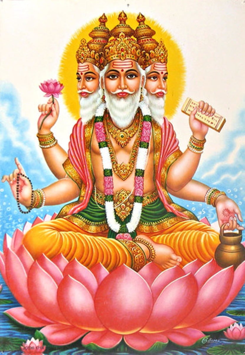 <p>The creator</p><p>Breathes life, made the first Om</p><p>Partnered to Saraswati</p>