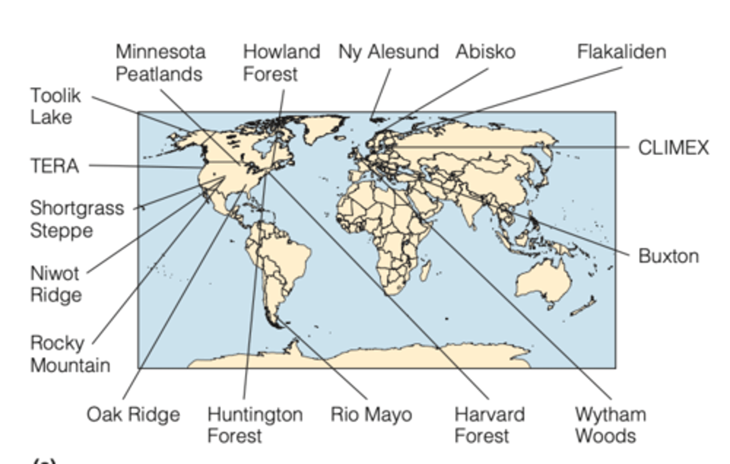 <p>is another coordinated international effort to study the response of ecosystems to climate warming</p><p>-----------------</p><p>FOCUS ON:</p><p>- response of soil respiration</p><p>- net nitrogen mineralization</p><p>- above-ground NPP</p><p>-----------------</p><p>32 research sites in four broadly defined biomes (high (latitude or altitude) tundra, low tundra, grassland, forest)</p>