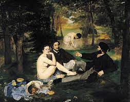* disliked by “the salon”
  * nude woman w. clothed men that don’t care
  * woman staring at audience
* man on the right imitates Michelangelo’s “The Creation of Adam”
* criticized for being flat and one-dimensional
* commonly used model, incorrectly assumed to be prostitute

  \
