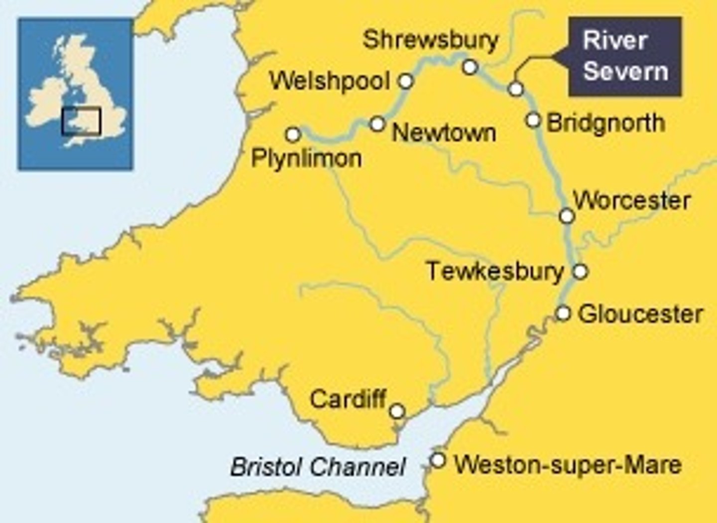 <p>The source of the River Severn is located in the Cambrian Mountains of Mid Wales, and it flows 🎶east and south to its mouth🎶where the river joins the Bristol Channel underneath the Severn Bridges.</p>