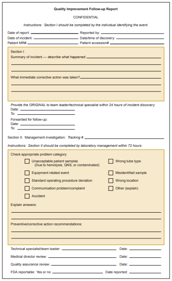 Figure 1: A sample of a quality improvement follow-up report form