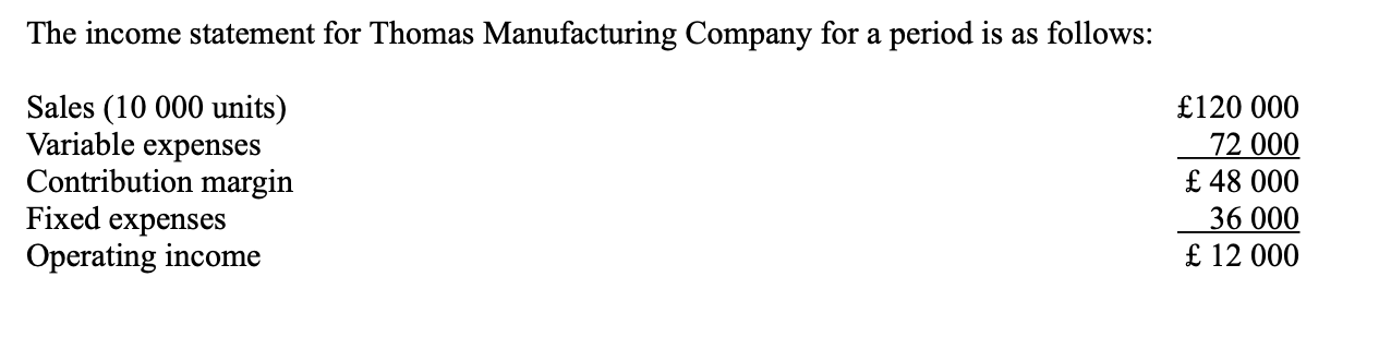 \
What is the contribution margin per unit?

* £7.20
* £1.20
* £4.80
* £120 000