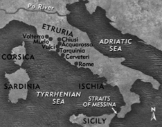 <ul><li><p>Region of Italy north of Rome</p></li><li><p>Home to the Etruscans</p></li><li><p>Now called TUSCANY</p></li></ul>