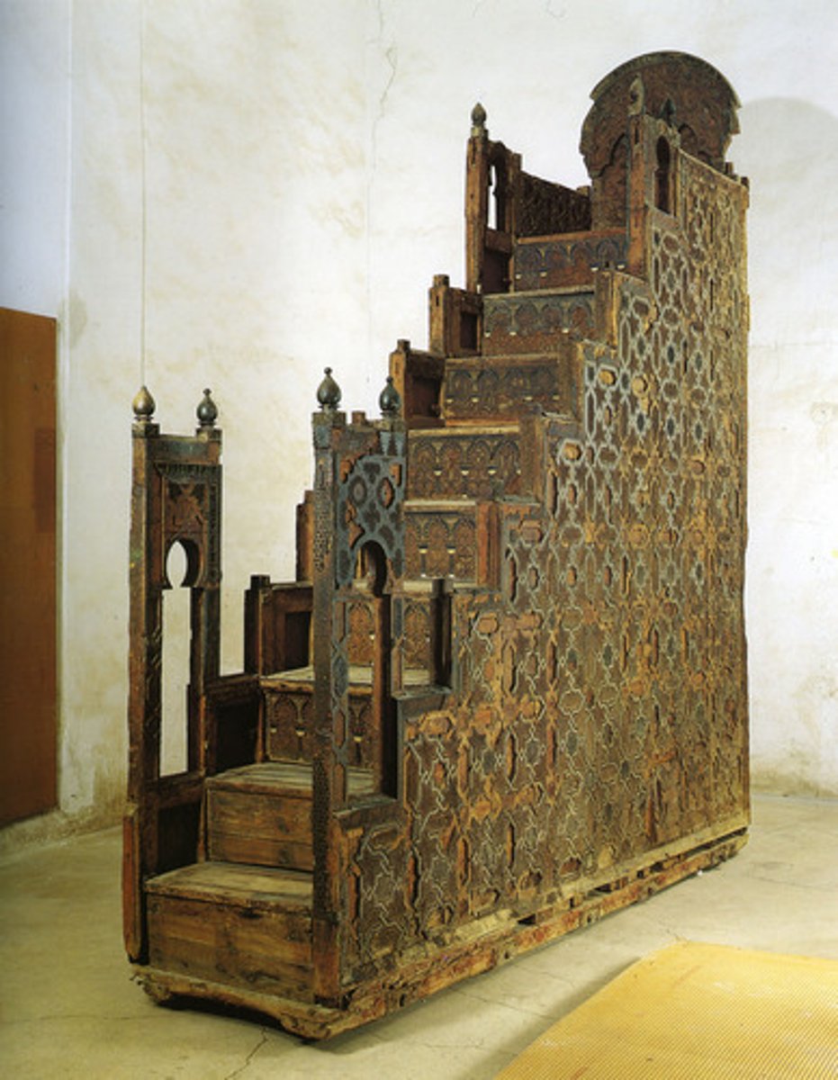 <p>In a mosque, the pulpit on which the imam stands</p>