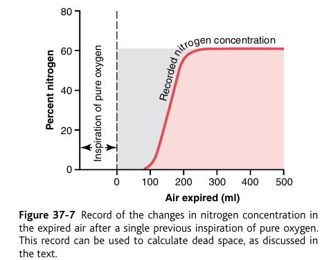 <p><strong>measurement of dead space volume</strong> (nitrogen)</p>
