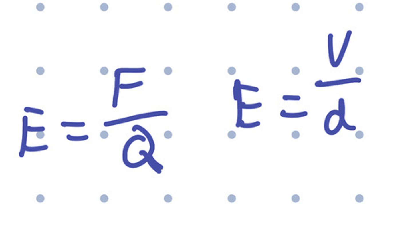 <p>E=V/d</p><p>therefore, E= 12/3</p><p>4 NC^-1</p>