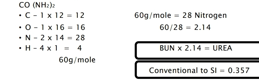 <ul><li><p>measure the nitrogen content of urea in blood urea nitrogen or BUN</p></li></ul>