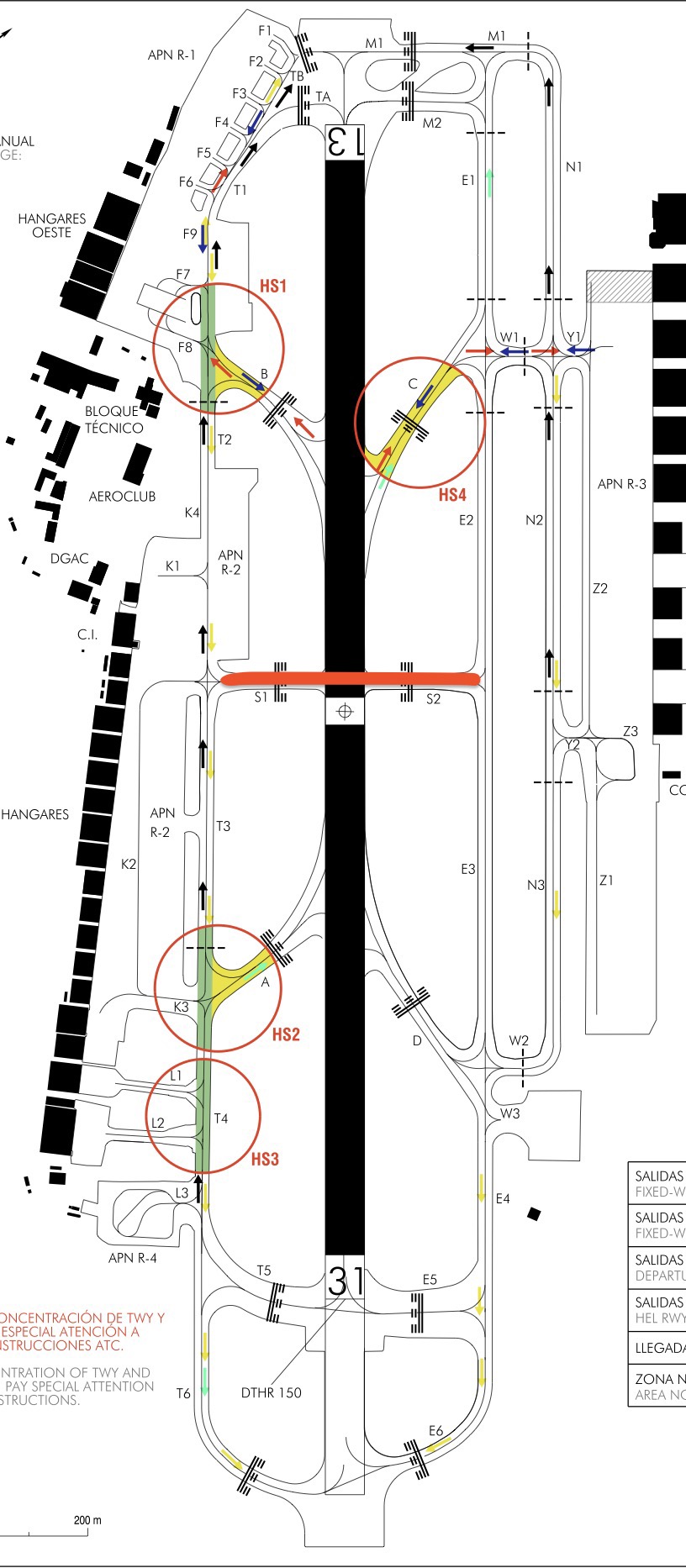 <p>Taxiway crossing the runway in the center, from T to E</p>