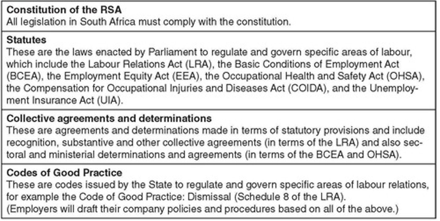 <p>It establishes fair labour practices and enforces equal rights for all workers in South Africa.</p>