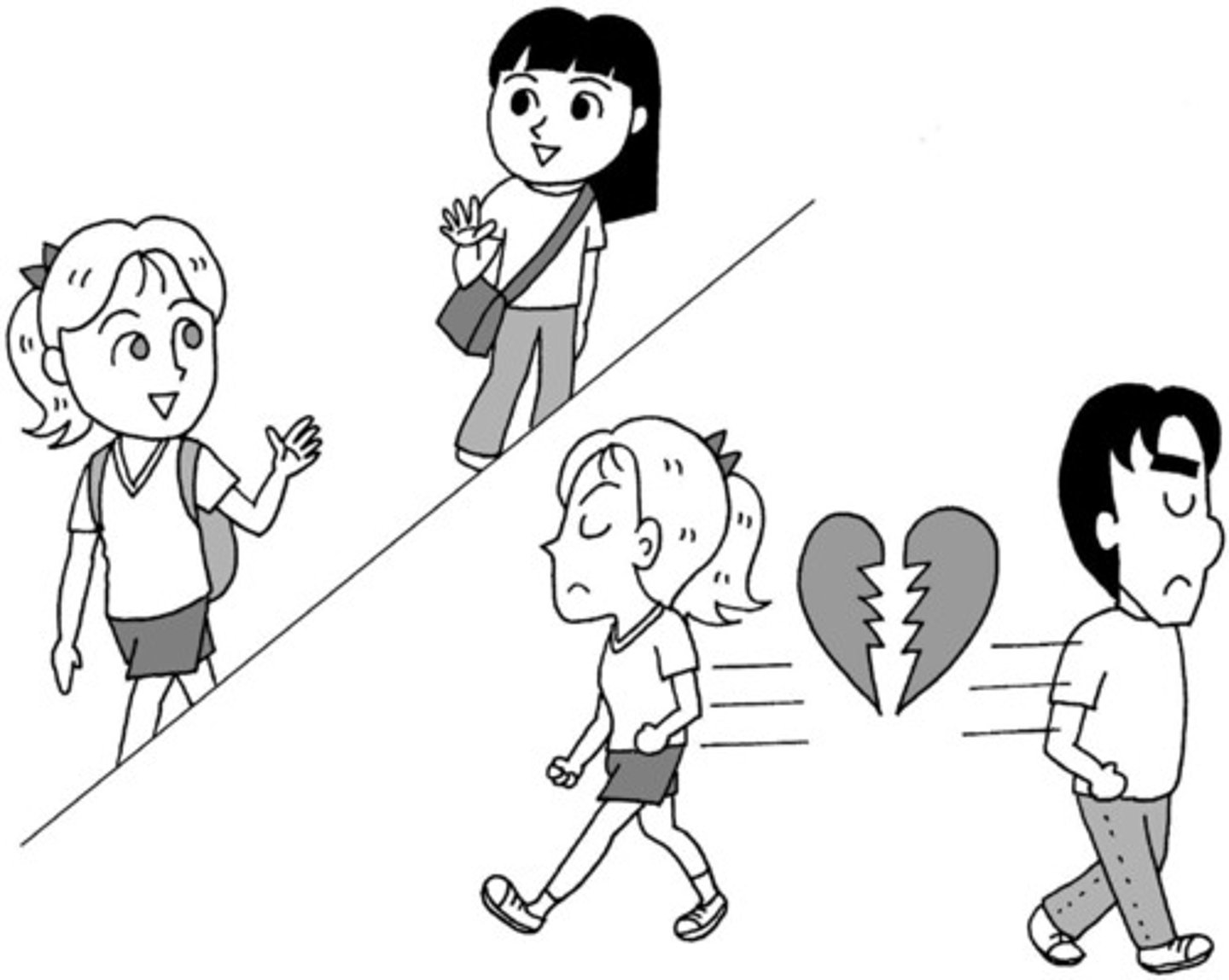 <p>to break up; to separate (person と)</p>