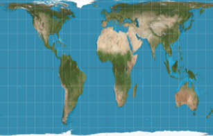 <p><span>Which of the following identifies the map projection above and best describes what it distorts</span></p>