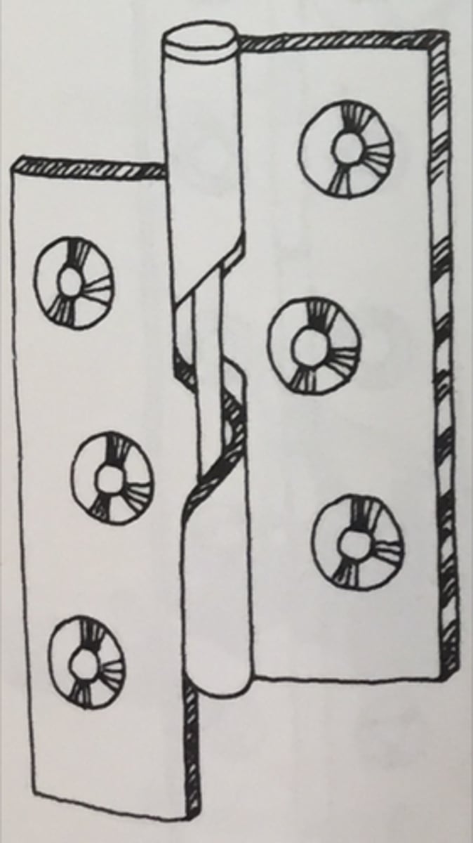 <p>a gravity hinge causing a door to rise slightly when opened</p>