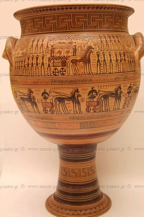 <p>Bronze, Age, Archaic, and Classical Greek Art: dipylon terracotta krater (geometric)</p>