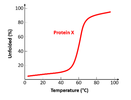 <p><span>Using the sketched diagram, what is the melting point of protein X?</span></p>