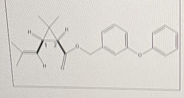 <p>Permethrin can be used as an insecticide and as a drug to treat scabies and lice.</p><p class="p1">Assign stereochemistry to centers 1 and 2, respectively</p>