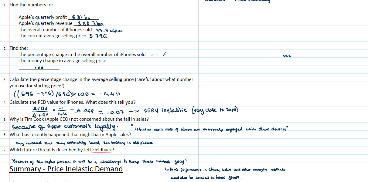 <p>Use the following data this case study on apple to show the effect of price inelasticity of apples product on its revenue</p>