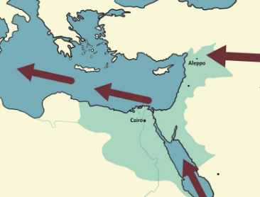 <p>Overland trade from Asia through Aleppo into Europе, Maritime trade from Asia through the Red Sea to Mamluk ports in Egypt where European traders would buy and sell goods.</p>
