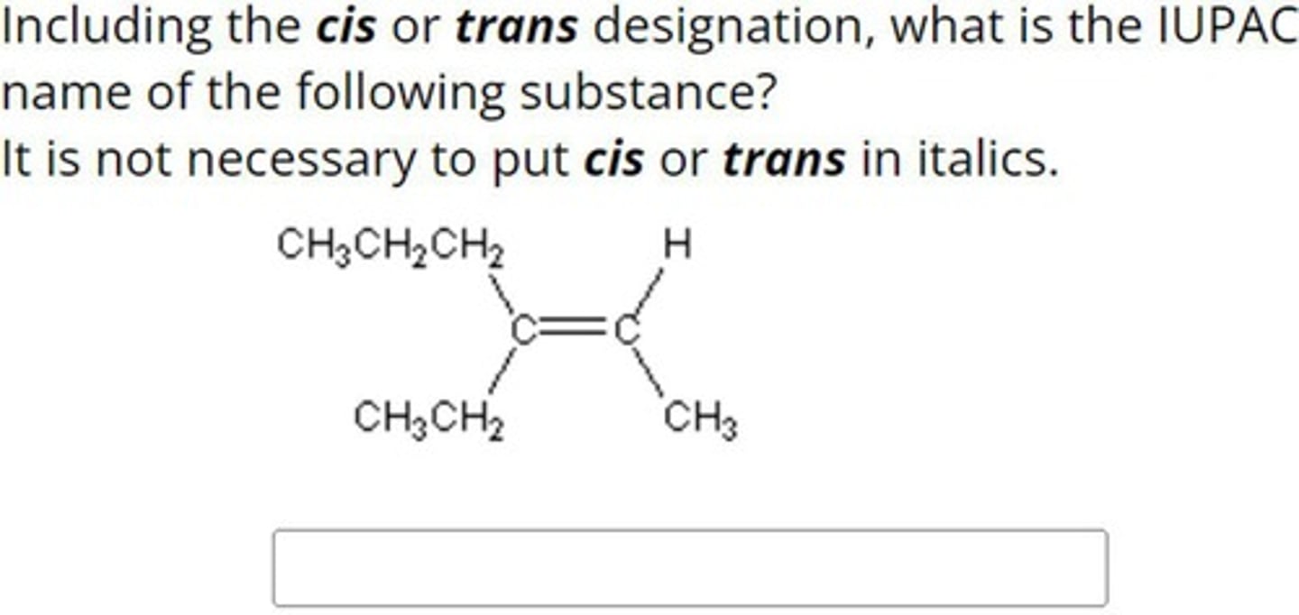 <p>Occurs in alkenes with two different groups on carbons.</p>
