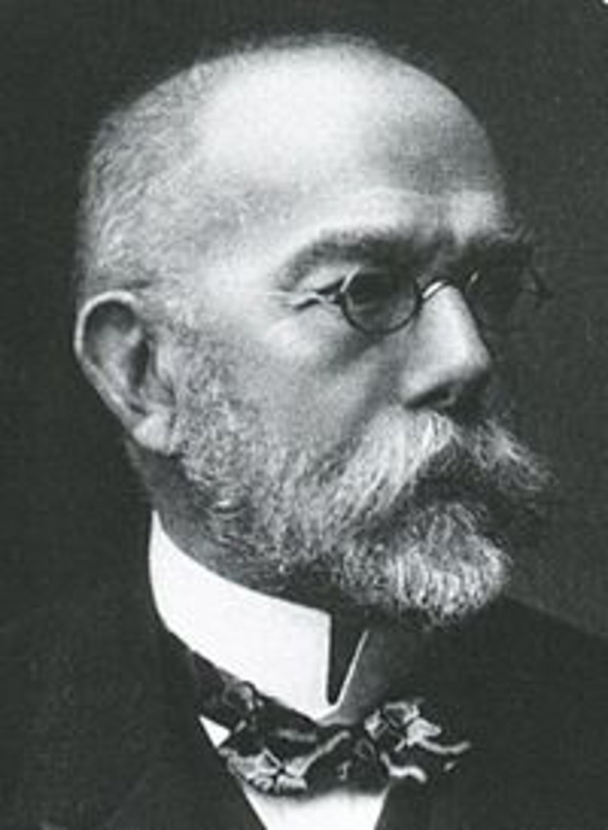 <p>Researched how specific germs led to specific diseases. Used dye to discover microbes that caused Anthrax (1876), Diphtheria, Typhoid, Pneumonia, Plague, TB (1882), Cholera (1883) and Whooping Cough after reading Pasteur's works. Won Nobel Peace Prize in 1905</p>