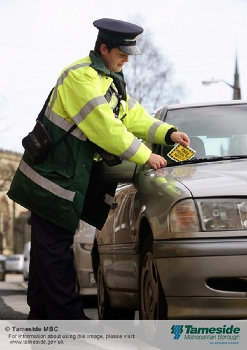 <p>someone whose job is to make certain that people do not leave their cars in illegal places</p><p><strong><em>~ </em></strong><span><strong><em>nhân viên kiểm soát giao thông, đảm bảo việc thực thi quy định về đỗ xe và trật tự đường phố.</em></strong></span></p><p>A t________ w_________ gave me a ticket for parking on a double yellow line.</p>