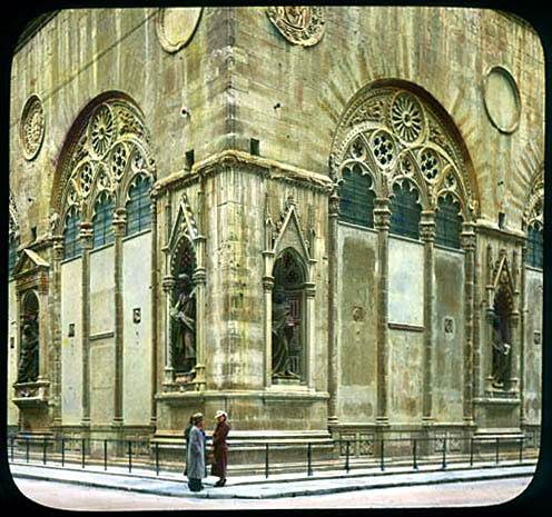 <p><strong>Patronage:</strong></p>
<ul>
<li><strong>This building illustrates clearly the connection between patronage and the work of art.</strong></li>
<li>It also serves as a good visual summary of the major sculptors working during the <strong>quattrocento.</strong> </li>
<li>%%<strong>Or San Michele</strong>%% was <strong><strong>multi-functional building</strong></strong><strong>, it housed a miracle working image of the Madonna created by Orcanga, it was a granary, and meeting place for the guilds. As a meeting place for the guilds it also allowed for the exterior display of sculptures in niches that functioned much like a modern-day billboard.</strong></li>
<li>These images advertised the guilds, their patron saints, and the products they produced.</li>
</ul>