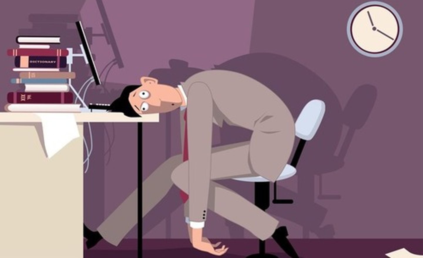 <p>sitting at a desk all day (informal)</p>