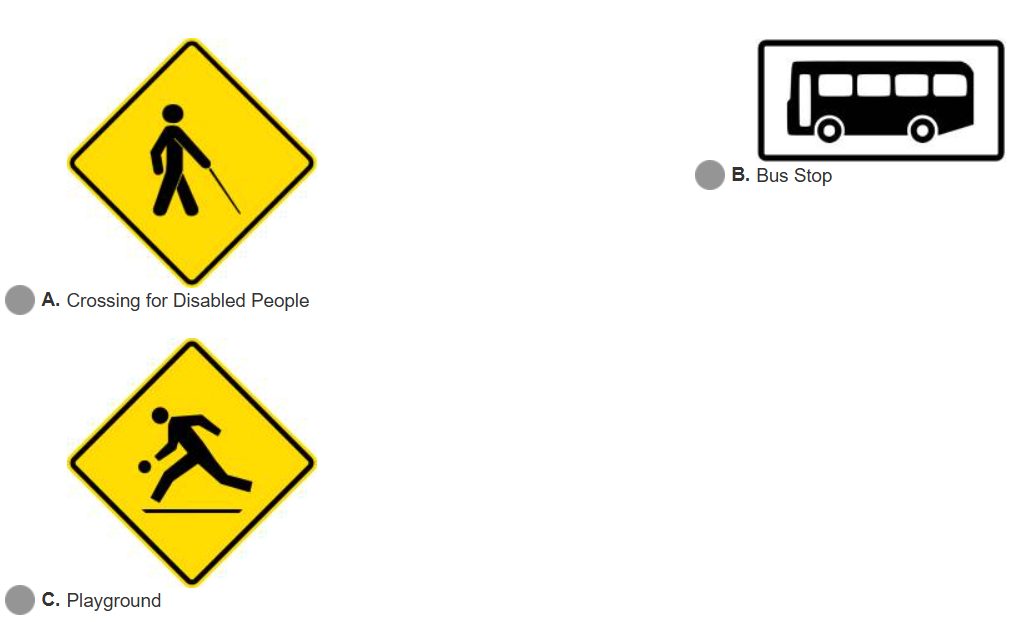 <p><span>Select the </span><strong>CORRECT&nbsp;</strong><span>combination for the following signboards and their explanations.</span></p>