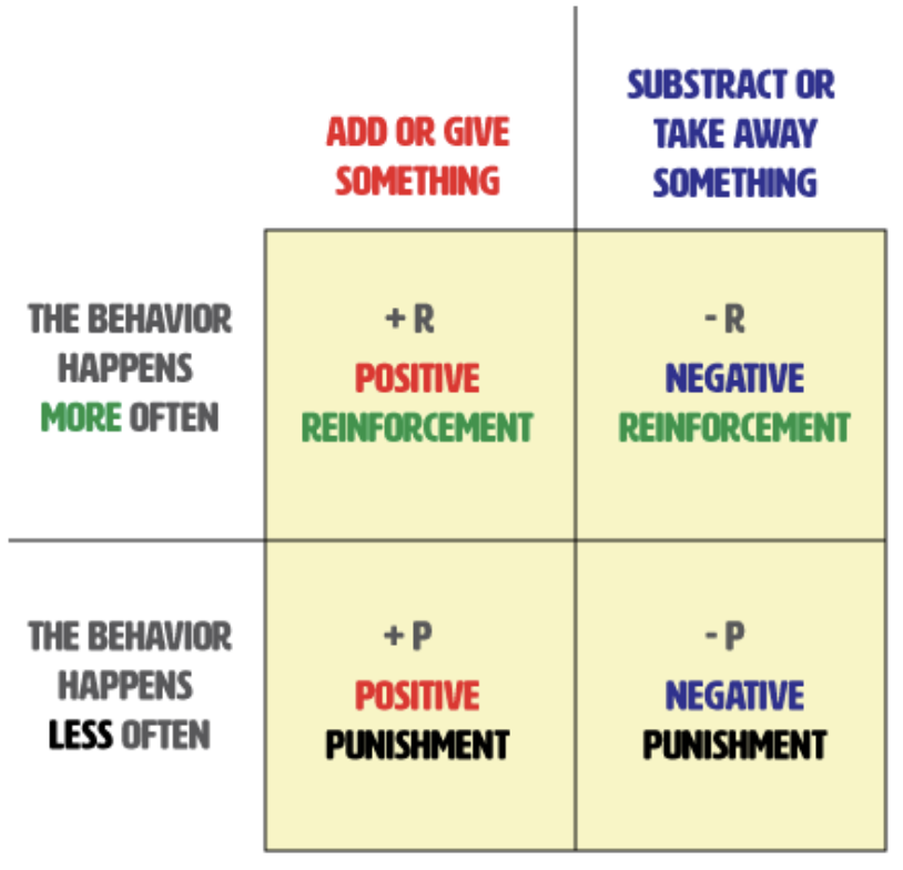 <p>→ process driven by the (+/-) consequences of one’s behaviour (operant conditioning!!!)</p><ul><li><p>Most effective when an action’s consequences are immediate (rather than delayed)</p><p></p></li></ul><p><u>Neurobiology of addiction</u>:</p><ul><li><p>Reinforcers, organic or artificial, elicit dopamine release in the nucleus accumbens of the striatum</p></li><li><p>↑ Rapid dopamine release = ↑ Addictive power of drugs</p></li><li><p>Speed by which the brain discovers reinforcement is thought to explain the relative addictive potential of different substances</p></li></ul><p></p><p><u>(-) Reinforcement maintains addiction</u>:</p><ul><li><p>No drug / <strong>tolerance</strong> for drugs (removal / reduction of stimulus) → causes <strong>withdrawal</strong> (unfavourable consequence) → reason to continue seeking drug (reinforcement of behaviour)</p></li></ul><p></p>