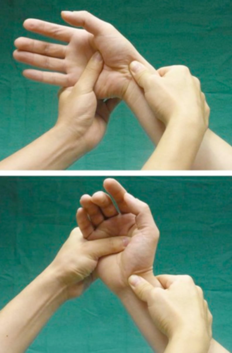 <p>scaphoid shift test --> passive wrist ulnar deviation and slight extension --> press scaphoid --> bring into RD and slight flexion</p><p>for scaphoid instability</p>