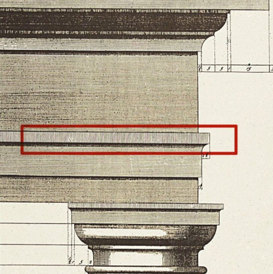 <p>the small moulding along the top of the architrave</p>