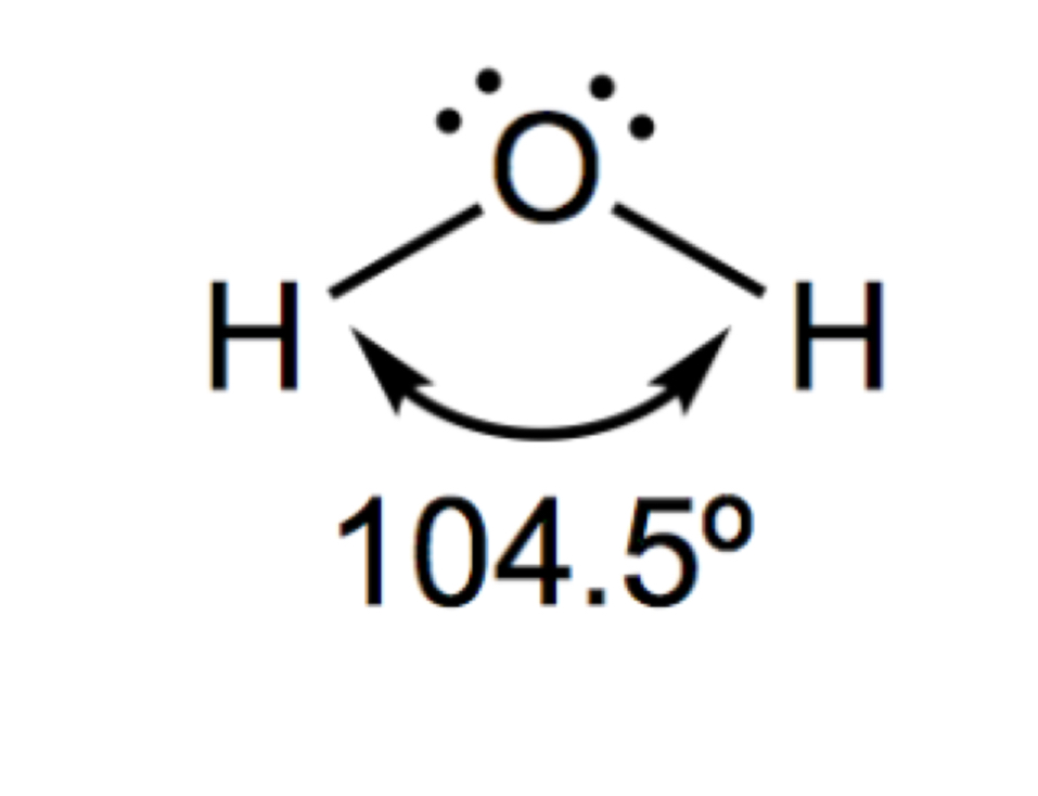 <ul><li><p>2 Bonded pairs</p></li><li><p>2 lone pairs</p></li><li><p>104.5</p></li></ul><p></p>