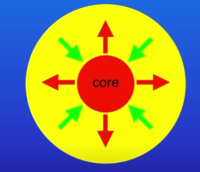<p><strong>What do the green and red arrows represent and explain their effect on the star (2)</strong></p>