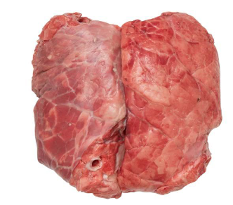 <p>Name: Lungs</p><p>Primal: Thoracic Cavity</p><p>Features: distinctive colour, trachea removed, vacuum packed</p>