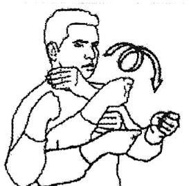 Hold both hands above your shoulder and move them down in two or three circles until your hands are in front of your lower chest