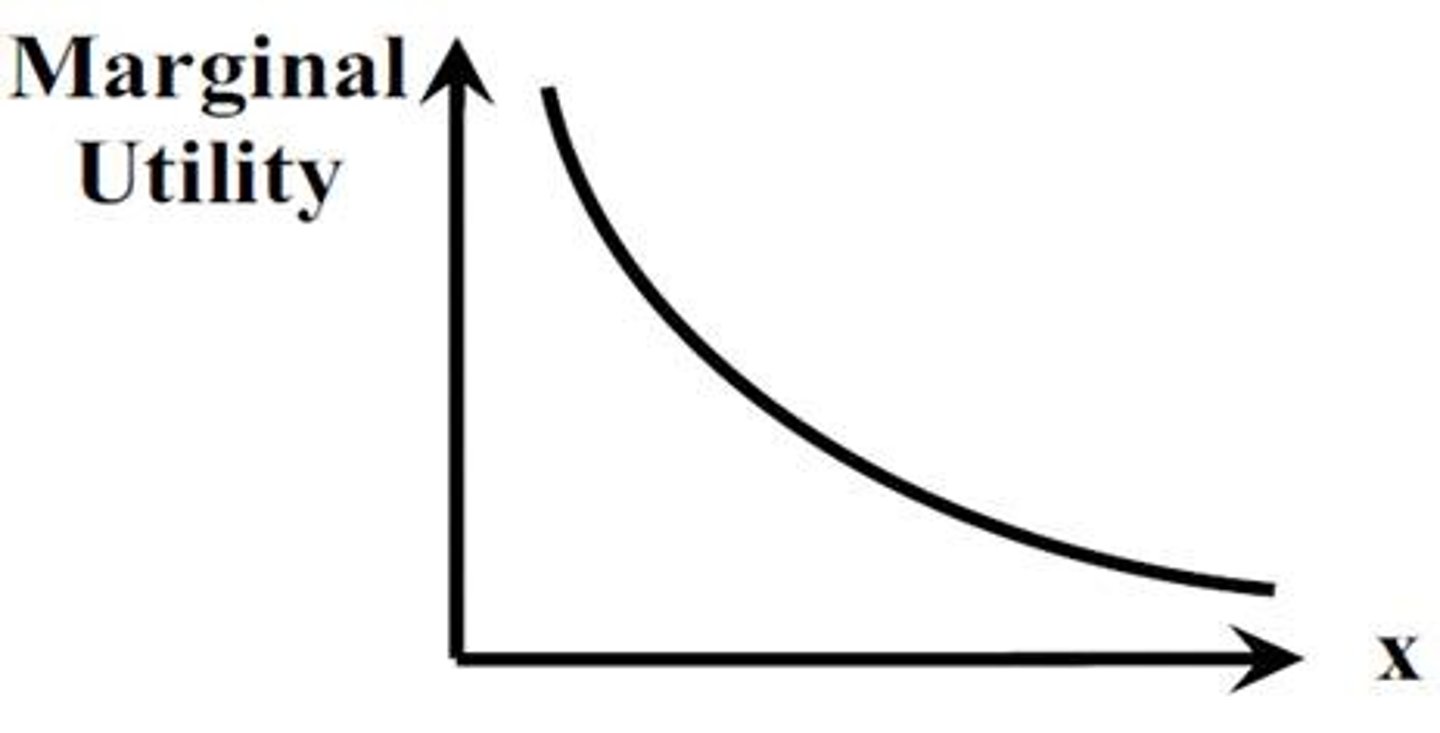 <p>as a person increases consumption of a product, there is a decline in the marginal utility that person derives from consuming each additional unit of that product.</p>