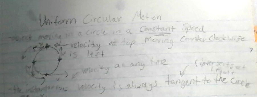 <ul><li><p>velocity is always tangent to the circle </p></li></ul><p></p>