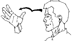 <p><span style="font-size: medium">touching your forehead with the thumb of your dominant hand, (the same as when signing "father").&nbsp; The hand should be open.&nbsp; Now, move your hand forward in two small arches.</span></p>