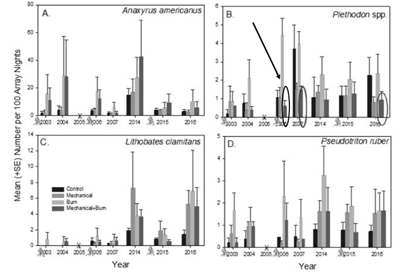 Amphibians showed mixed response to treatment