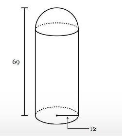 <p>A grain silo can be modeled as a right cylinder topped with a hemisphere. Find the volume of the silo if it has a height of 69 m and a radius of 12 m. Round your answer to the nearest tenth if necessary.&nbsp;</p>