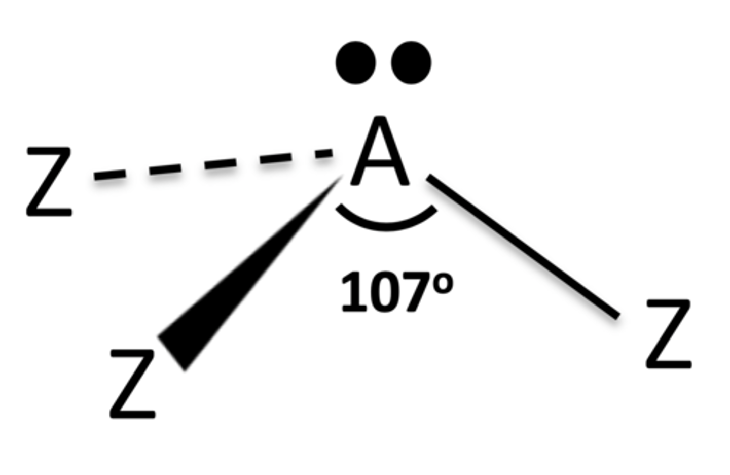 <p>trigonal pyramidal - 107°</p>