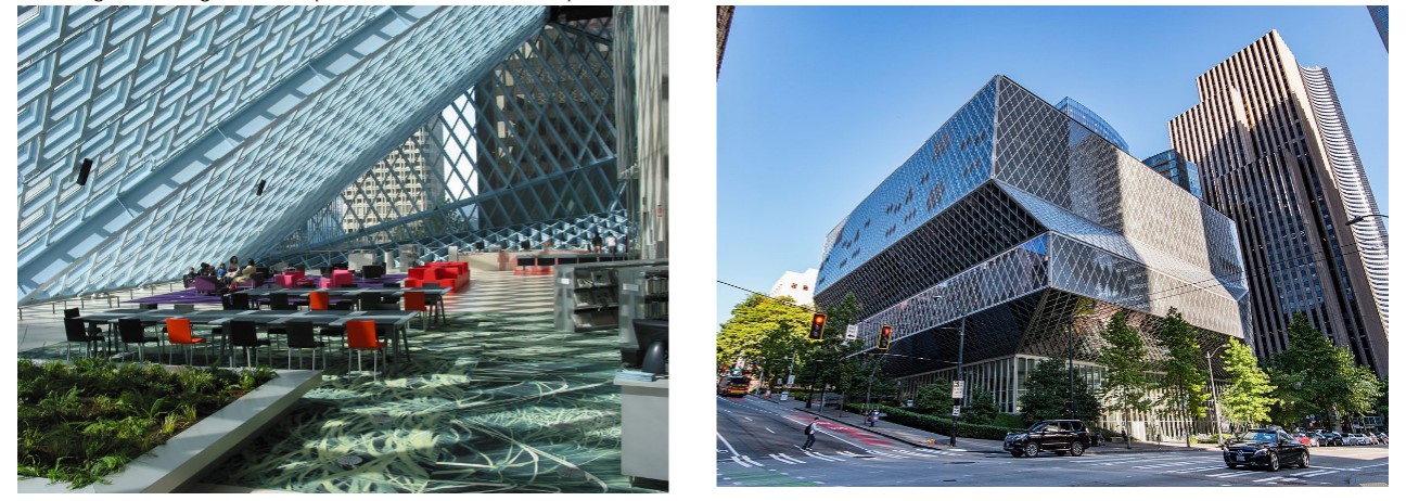 Library as civic space – people go there to study, but also to gather, attend 
different events and simply hang out
Circulation of knowledge in all media
The Book Spiral: innovative organizing system for an ever-growing physical collection