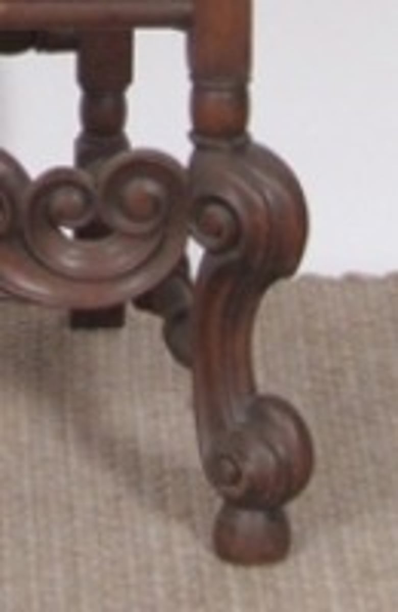 <p>A furniture bun foot with a C-shaped or S-shaped scroll.</p>