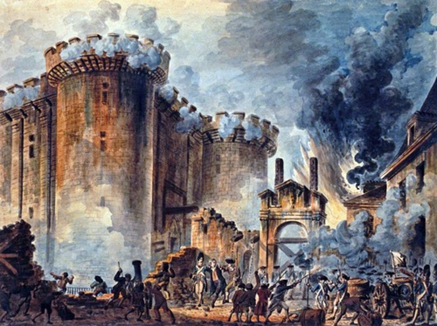 <p>a. Prison</p><p>b. France</p><p>c. This prison was on the northern edge of Paris, and was built during the Hundred Years War. It once housed political prisoners (Voltaire) and munitions. In 1789, Paris was struck by a shortage of food, many Parisians blamed the nobility and took to the streets. A crowd of 80k assembled at the Bastille, stormed the fortress, and began the French Revolution.</p>