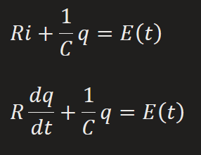 <p>E(t) = impressed voltage</p><p>i(t) = dq/dt current in closed circuit</p><p>R = Resistance</p><p>C = Capacitance</p>