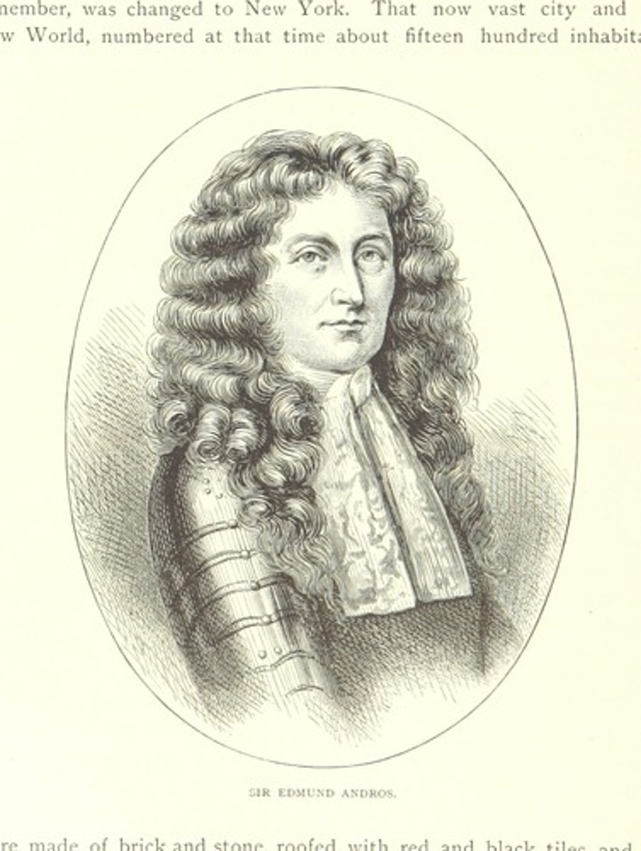 <p>In 1686, King James II combined New York, New Jersey, and additional New England colonies into a single unit called the Dominion of New England. He was sent England to govern the dominion. he was very unpopular by levying new taxes, limiting town meetings, and revoking land titles.</p>