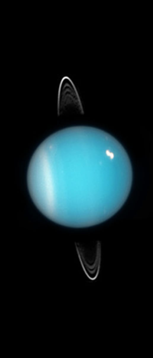 <p>-seventh from sun</p><p>-third-largest planet</p><p>-looks like its on its side</p><p>-has around 21 moons</p><p>-has some rings</p><p>-blue-green in colour</p>