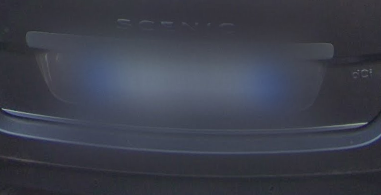 <p>Blue on left and ride side of license plate </p>